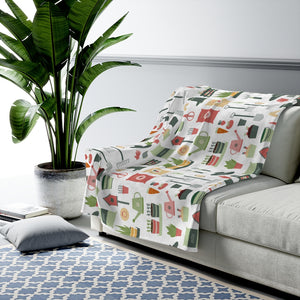 All Over Garden Tool and Plant Velveteen Plush Blanket