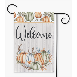 Welcome Watercolor Pumpkins Fall Garden Flag