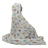 Colorful Chicken and Rooster Printed Hooded Blanket with Sewn In Mittens