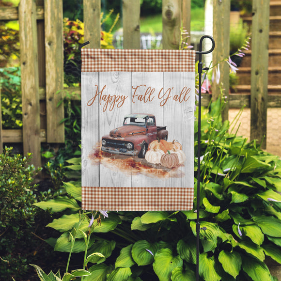 Happy Fall Y'all Autumn Orange Garden Flag