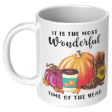 It's the Most Wonderful Time of the Year Fall Autumn Leopard Print Pumpkin Boots 11 oz Mug