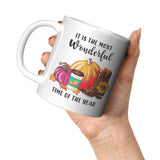 It's the Most Wonderful Time of the Year Fall Autumn Leopard Print Pumpkin Boots 11 oz Mug