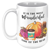 It's the Most Wonderful Time of the Year Fall Autumn Leopard Print Pumpkin Boots 15 Oz Mug