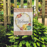 Welcome Fall Garden Flag with Fall Buffalo Plaid