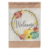 Welcome Fall Garden Flag with Fall Buffalo Plaid